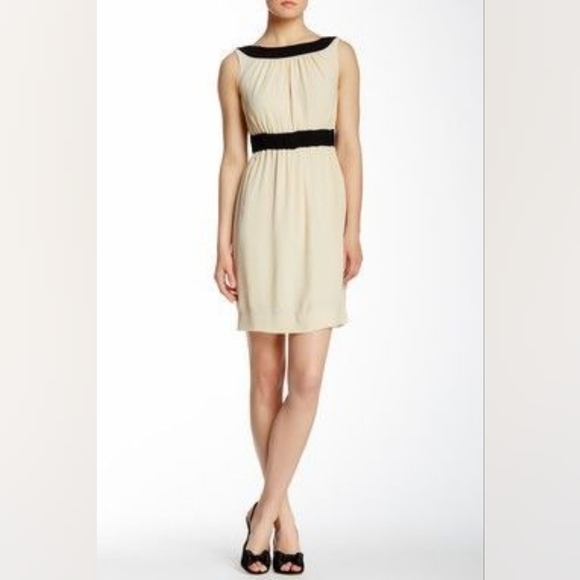🌞Kate Spade New York Fluid Crepe Low Back Sheath Dress Blacl Cream Size 0 - Picture 2 of 15